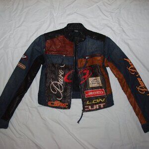 JADED LONDON Cropped Distressed Denim Biker Racing / Vest Jacket Women's S